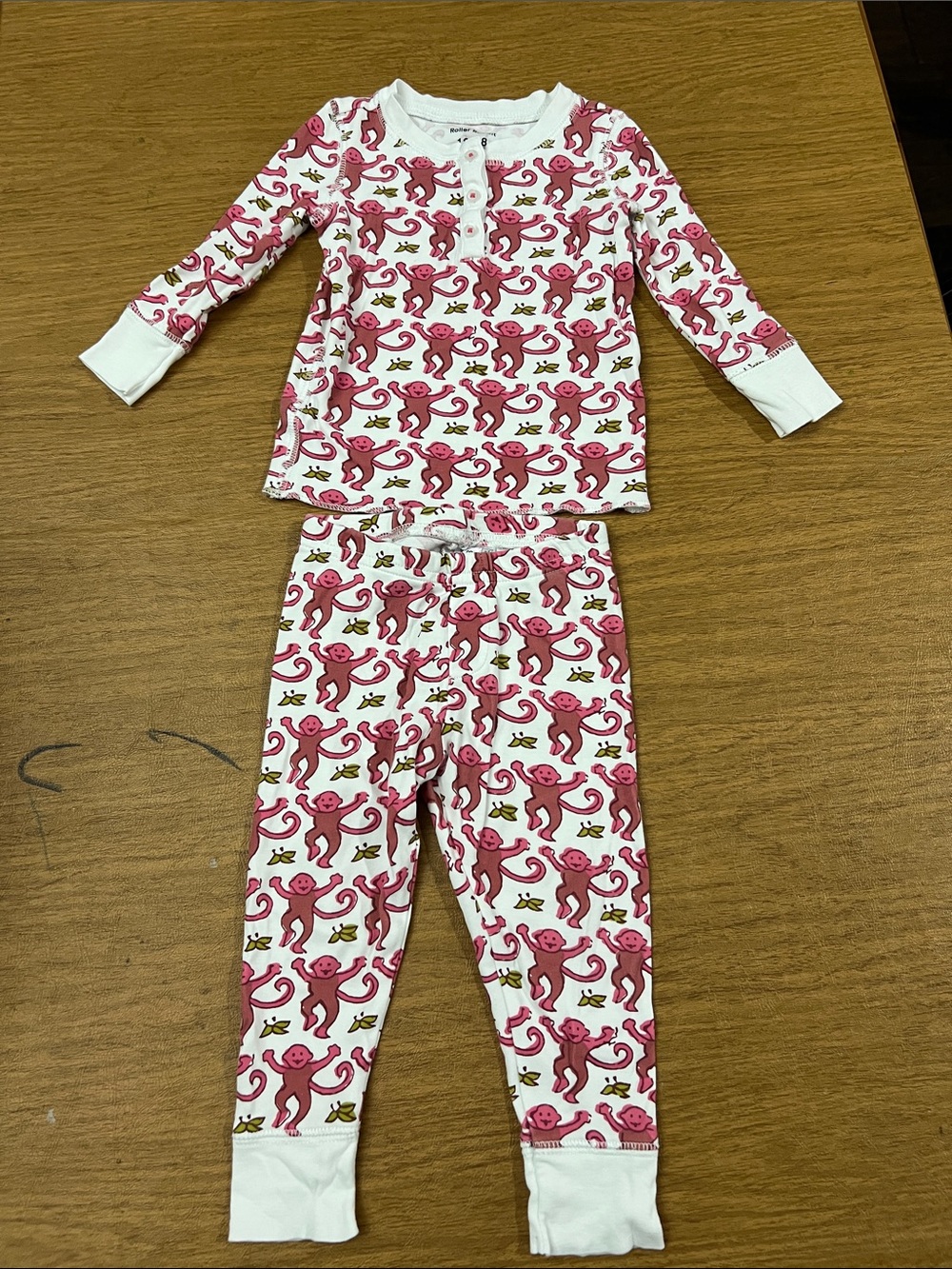Roller Rabbit Red Monkey 2 piece pajama set size 12-18M
